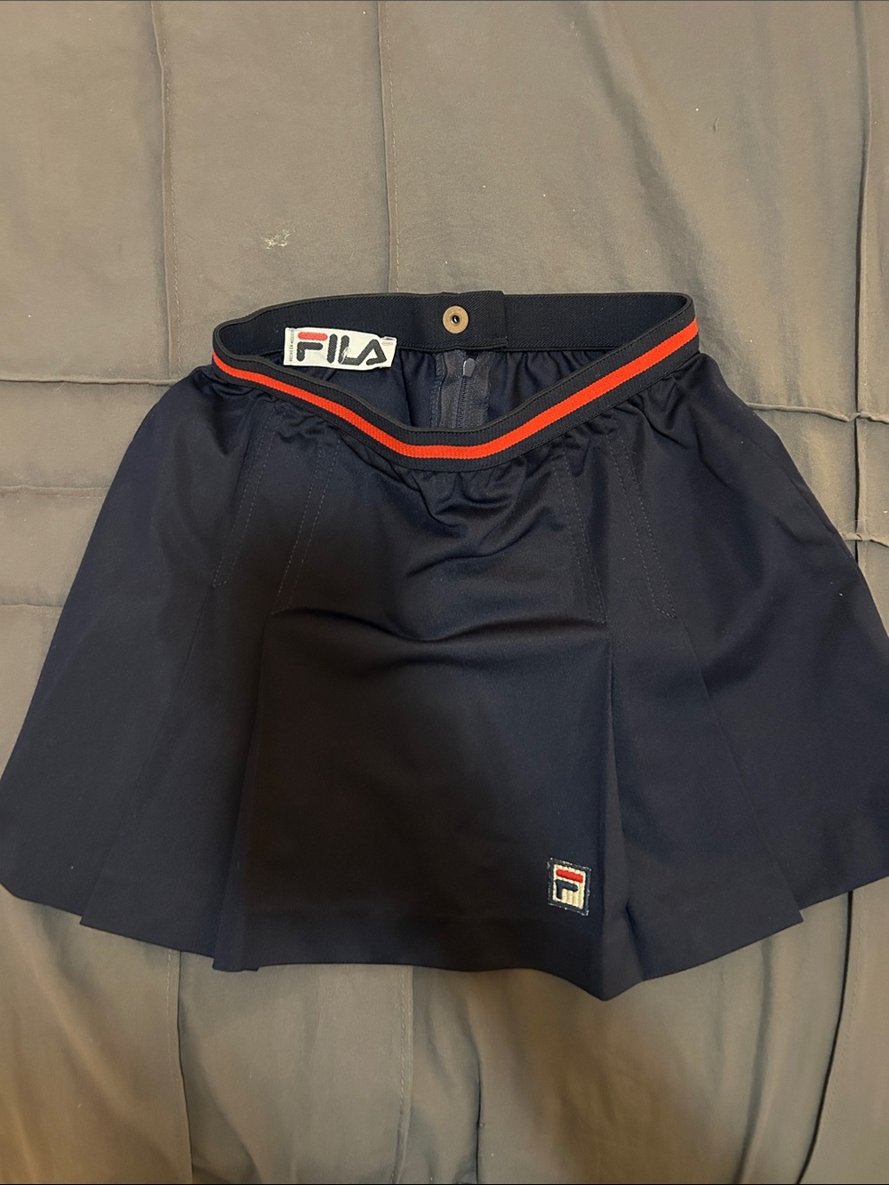 Vintage Fila Navy Pleated Mini Skirt with Red Trim